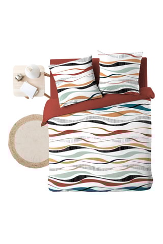 Parure de couette Vagueline - 42 fils/cm² - Rouge et jaune