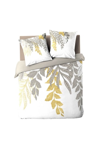 Parure de couette réversible en coton 42 fils/cm² Orlana - Gris et jaune