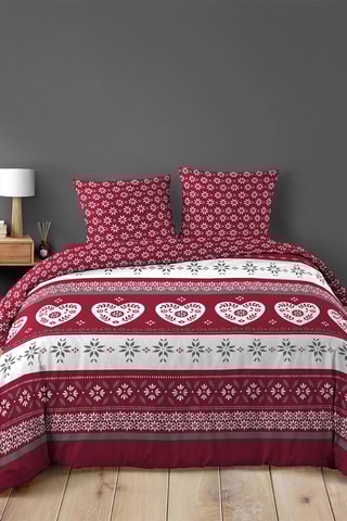 Parure de couette en coton 42 fils/cm² Alpage  - Rouge et blanc