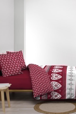 Parure de couette en coton 42 fils/cm² Alpage  - Rouge et blanc