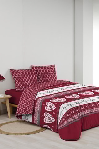 Parure de couette en coton 42 fils/cm² Alpage  - Rouge et blanc