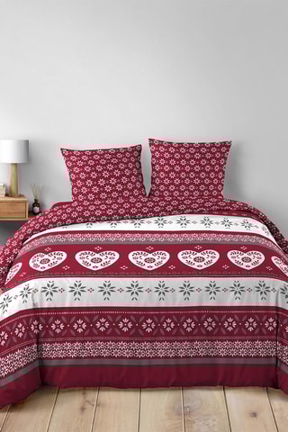 Parure de couette en coton 42 fils/cm² Alpage  - Rouge et blanc