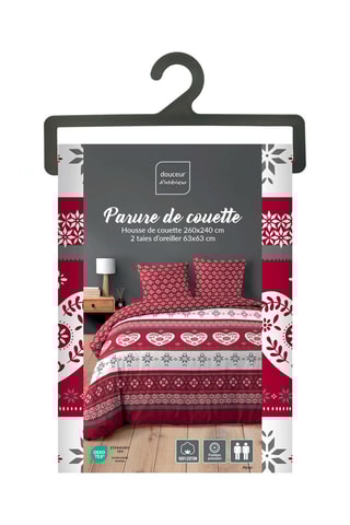 Parure de couette en coton 42 fils/cm² Alpage  - Rouge et blanc