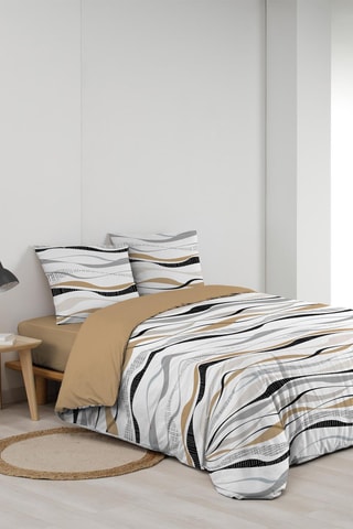 Parure de couette en polycoton 42 fils/cm² Vagueline - Beige et blanc