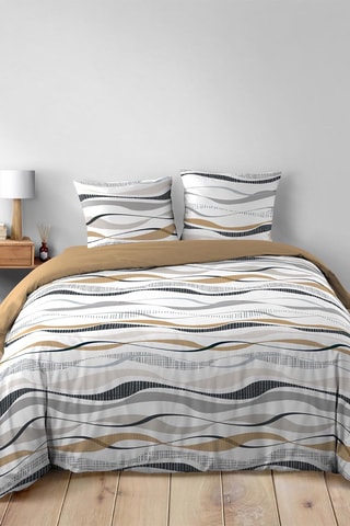 Parure de couette en polycoton 42 fils/cm² Vagueline - Beige et blanc