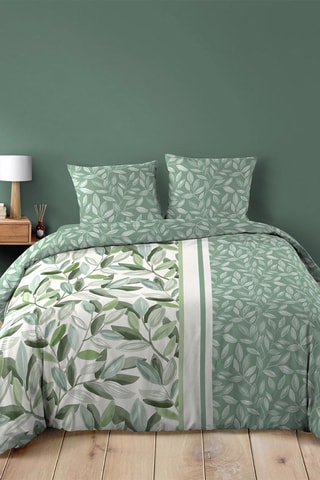 Parure de couette Eleonore en coton 42 fils/cm² - Vert et blanc