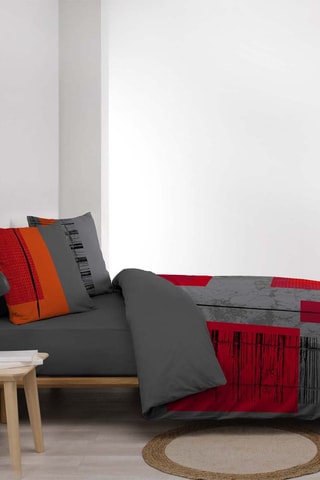 Parure de couette en coton - 42 fils/cm² Quadro - Gris et rouge
