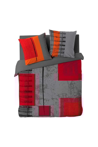 Parure de couette en coton - 42 fils/cm² Quadro - Gris et rouge