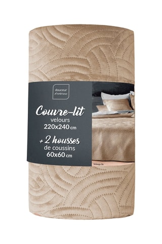 Couvre-lit et taies d'oreiller en velours Solange - Marron