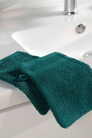 2 gants de toilette Tendresse - Bleu canard