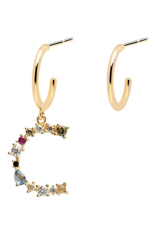 Boucle d'oreille Letter C Earrings 2019 Letters - Argent plaqué or jaune, labradorite, aigue-marine, zircons, spinelle et péridot