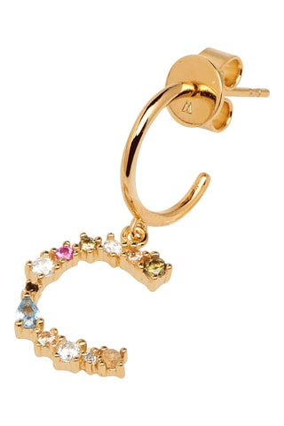 Boucle d'oreille Letter C Earrings 2019 Letters - Argent plaqué or jaune, labradorite, aigue-marine, zircons, spinelle et péridot