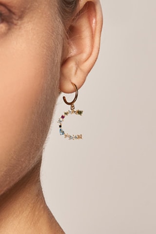 Boucle d'oreille Letter C Earrings 2019 Letters - Argent plaqué or jaune, labradorite, aigue-marine, zircons, spinelle et péridot