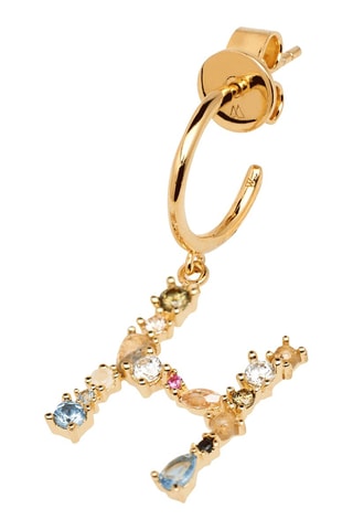 Boucle d'oreille Letter H Earrings 2019 Letters - Argent plaqué or jaune, labradorite, aigue-marine, zircons, spinelle et péridot