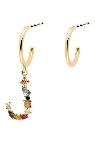 Boucle d'oreille Letter J Earrings 2019 Letters - Argent plaqué or jaune, labradorite, aigue-marine, zircons, spinelle et péridot