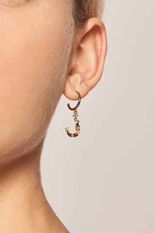 Boucle d'oreille Letter J Earrings 2019 Letters - Argent plaqué or jaune, labradorite, aigue-marine, zircons, spinelle et péridot