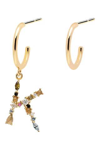 Boucle d'oreille Letter K Earrings 2019 Letters - Argent plaqué or jaune, labradorite, aigue-marine, zircons, spinelle et péridot