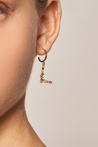 Boucle d'oreille Letter L Earrings 2019 Letters - Argent plaqué or jaune, labradorite, aigue-marine, zircons, spinelle et péridot