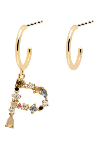 Boucle d'oreille Letter P Earrings 2019 Letters - Argent plaqué or jaune, labradorite, aigue-marine, zircons, spinelle et péridot