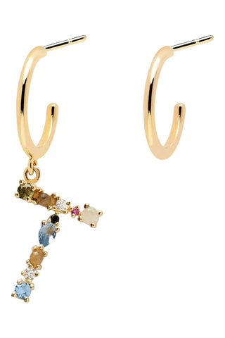 Boucle d'oreille Letter T Earrings 2019 Letters - Argent plaqué or jaune, labradorite, aigue-marine, zircons, spinelle et péridot