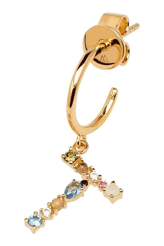 Boucle d'oreille Letter T Earrings 2019 Letters - Argent plaqué or jaune, labradorite, aigue-marine, zircons, spinelle et péridot