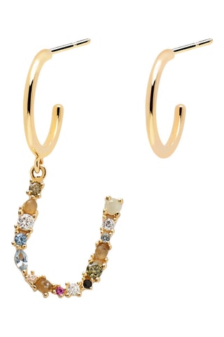 Boucle d'oreille Letter U Earrings 2019 Letters - Argent plaqué or jaune, labradorite, aigue-marine, zircons, spinelle et péridot