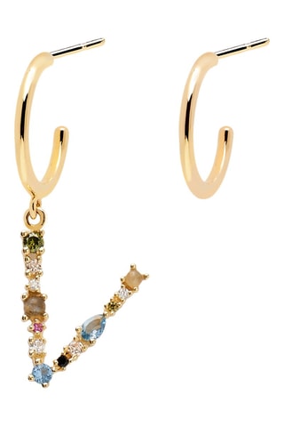 Boucle d'oreille Letter V Earrings 2019 Letters - Argent plaqué or jaune, labradorite, aigue-marine, zircons, spinelle et péridot
