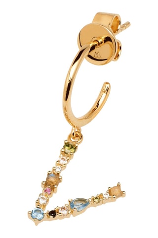 Boucle d'oreille Letter V Earrings 2019 Letters - Argent plaqué or jaune, labradorite, aigue-marine, zircons, spinelle et péridot