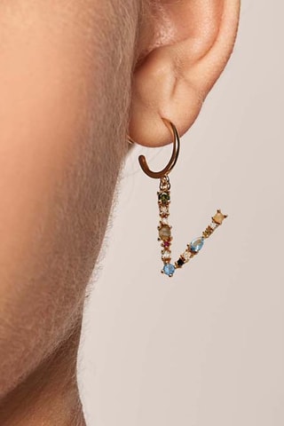 Boucle d'oreille Letter V Earrings 2019 Letters - Argent plaqué or jaune, labradorite, aigue-marine, zircons, spinelle et péridot