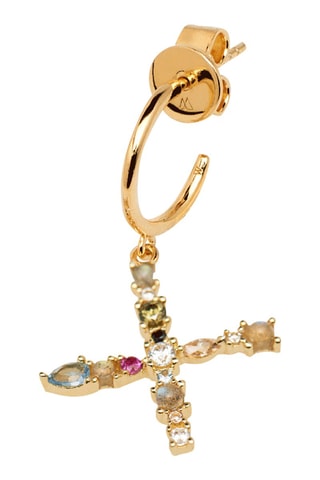 Boucle d'oreille Letter X Earrings 2019 Letters - Argent plaqué or jaune, labradorite, aigue-marine, zircons, spinelle et péridot