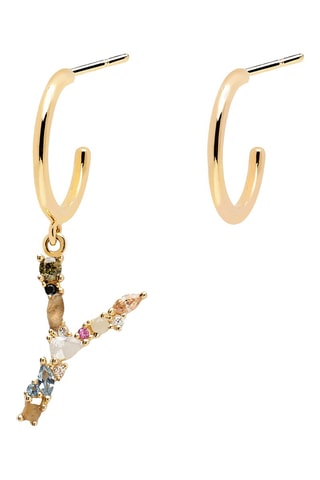 Boucle d'oreille Letter Y Earrings 2019 Letters - Argent plaqué or jaune, labradorite, aigue-marine, zircons, spinelle et péridot