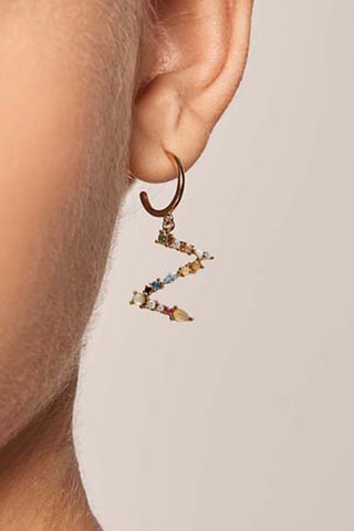 Boucle d'oreille Letter Z Earrings 2019 Letters - Argent plaqué or jaune, labradorite, aigue-marine, zircons, spinelle et péridot