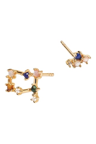 2 boucles d'oreilles Zodiac Gemini - Argent plaqué or jaune, quartz rose, malachite, nacre, lapis-lazuli et œil-de-tigre