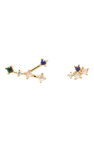 2 boucles d'oreilles Zodiac Cancer - Argent plaqué or jaune, quartz rose, malachite, nacre et lapis-lazuli