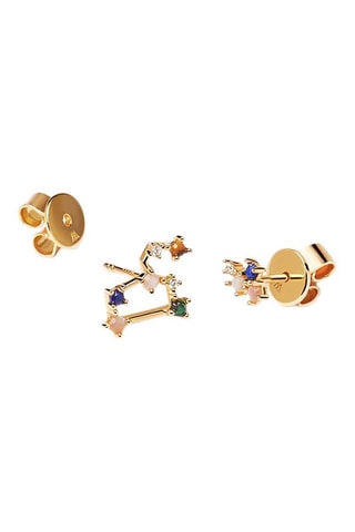 2 boucles d'oreilles Zodiac Leo - Argent plaqué or jaune, quartz rose, malachite, nacre, lapis-lazuli et œil-de-tigre