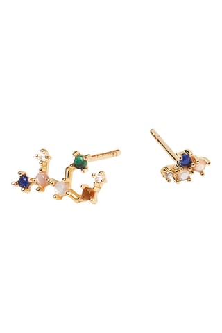 2 boucles d'oreilles Zodiac Virgo - Argent plaqué or jaune, quartz rose, malachite, nacre, lapis-lazuli et œil-de-tigre