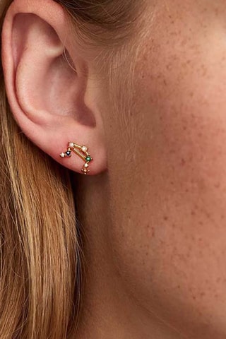2 boucles d'oreilles Zodiac Libra - Argent plaqué or jaune, quartz rose, malachite, nacre, lapis-lazuli et œil-de-tigre