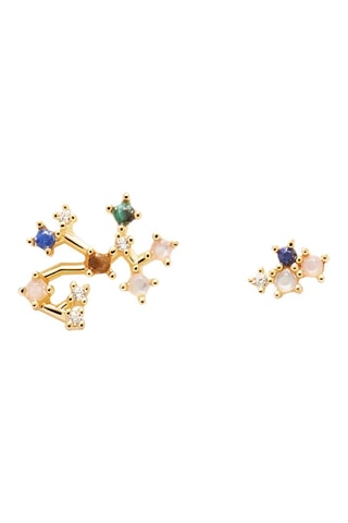 2 boucles d'oreilles Zodiac Sagittarius - Argent plaqué or jaune, quartz rose, malachite, nacre, lapis-lazuli et œil-de-tigre