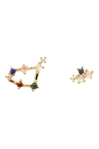 2 boucles d'oreilles Zodiac Capricorn - Argent plaqué or jaune, quartz rose, malachite, nacre, lapis-lazuli et œil-de-tigre