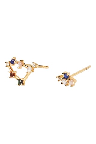 2 boucles d'oreilles Zodiac Capricorn - Argent plaqué or jaune, quartz rose, malachite, nacre, lapis-lazuli et œil-de-tigre