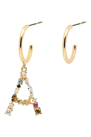Boucle d'oreille Letter A Earrings 2019 Letters - Argent plaqué or jaune, labradorite, aigue-marine, zircons, spinelle et péridot