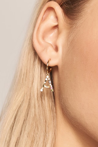 Boucle d'oreille Letter A Earrings 2019 Letters - Argent plaqué or jaune, labradorite, aigue-marine, zircons, spinelle et péridot