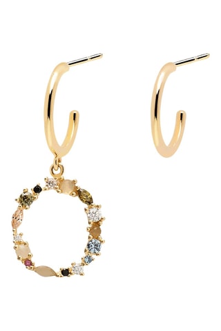 Boucle d'oreille Letter O Earrings 2019 Letters - Argent plaqué or jaune, labradorite, aigue-marine, zircons, spinelle et péridot