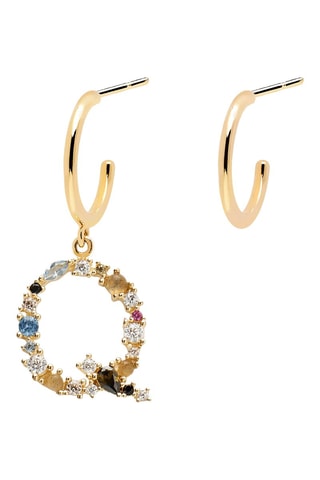Boucle d'oreille Letter Q Earrings 2019 Letters - Argent plaqué or jaune, labradorite, aigue-marine, zircons, spinelle et péridot