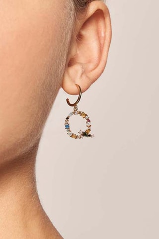 Boucle d'oreille Letter Q Earrings 2019 Letters - Argent plaqué or jaune, labradorite, aigue-marine, zircons, spinelle et péridot