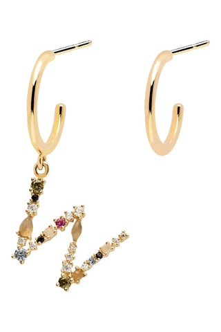 Boucle d'oreille Letter W Earrings 2019 Letters - Argent plaqué or jaune, labradorite, aigue-marine, zircons, spinelle et péridot