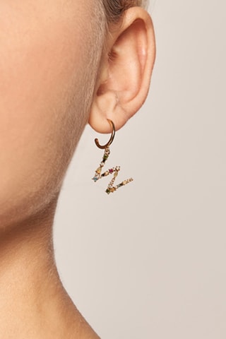 Boucle d'oreille Letter W Earrings 2019 Letters - Argent plaqué or jaune, labradorite, aigue-marine, zircons, spinelle et péridot