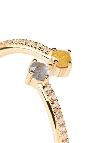Bague Villa Ring Juno -  Argent plaqué or jaune, zircons et labradorites