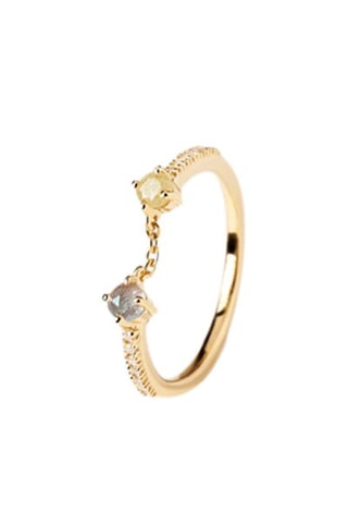 Bague Zena Ring Juno -  Argent plaqué or jaune labradorites et zircons