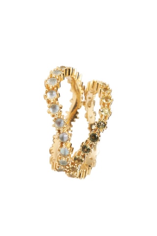 2 bagues Kara Rings Motion - Argent plaqué or jaune, zircons et nacre